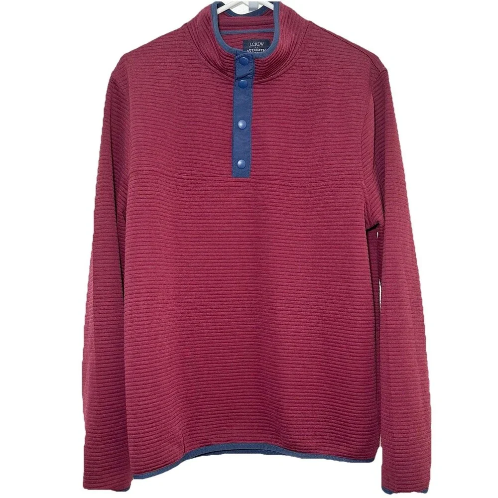 J.Crew Authentic Fleece Ribbed Snap Pullover Sweatshirt Men M